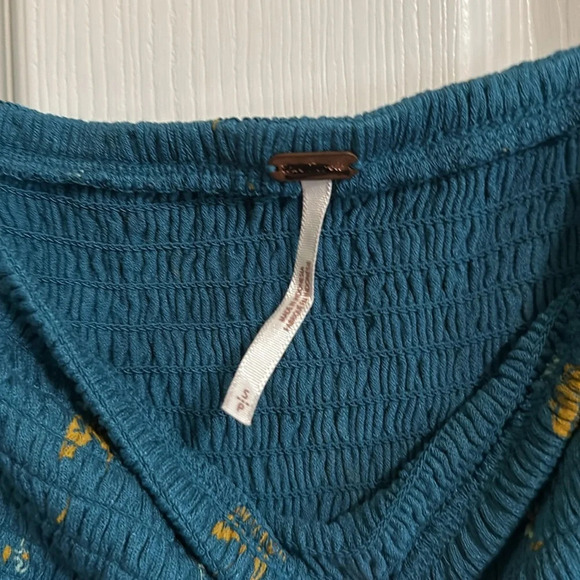 Free People Lana Off Shoulder Smocked Tunic NWOT Mermaid / Teal : Small Boho - Picture 6 of 8